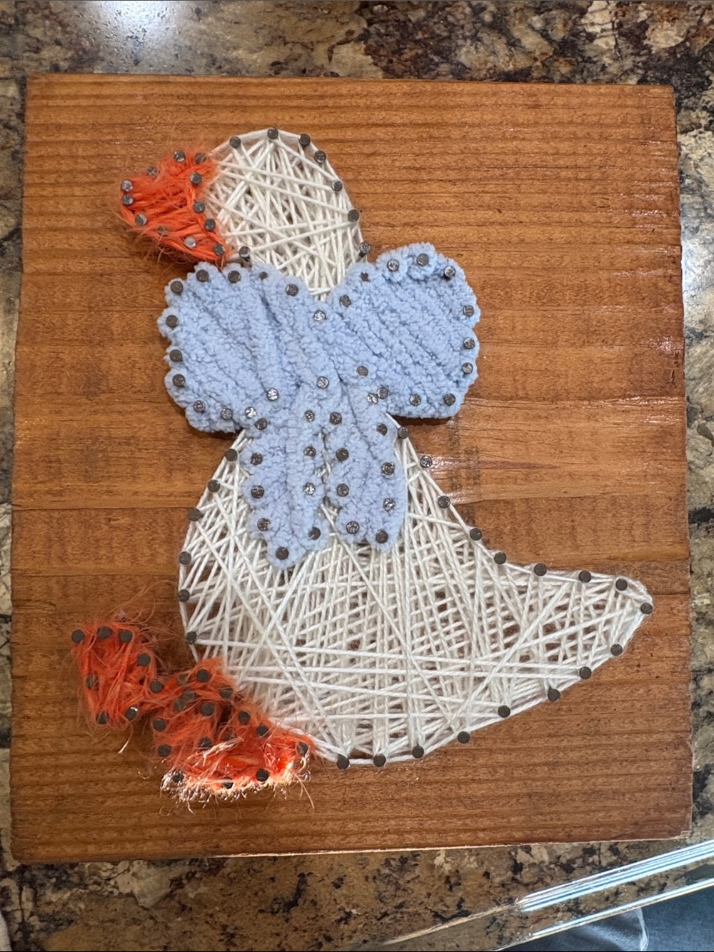 String Art Duck Wall Decor with Bow - White, Light Blue & Orange
